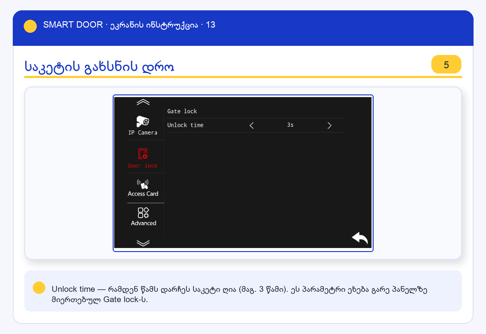 ui_doorlock — Smart Door ეკრანის ინსტრუქცია