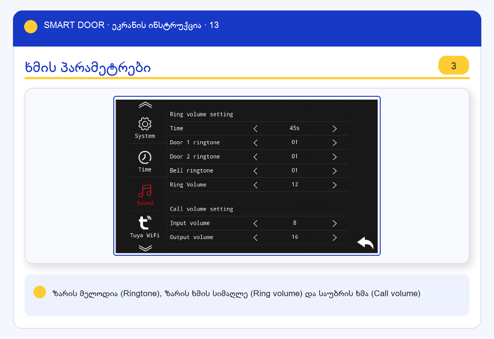 ui_sound — Smart Door ეკრანის ინსტრუქცია