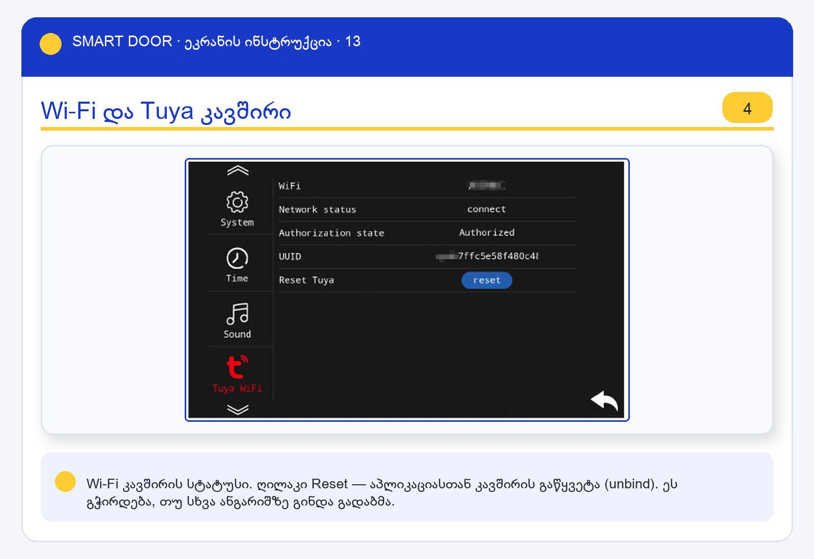 ui_tuyawifi — Smart Door ეკრანის ინსტრუქცია